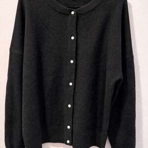 Black Classic Button Front Knit Cardigan Sweater Size XL